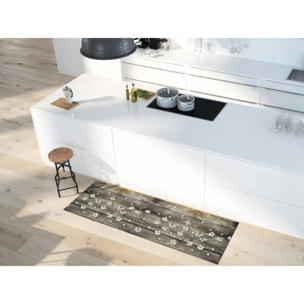 SPRINTY Alfombra vinílica de cocina diseños primaverales en marrón, varias medidas disponibles.