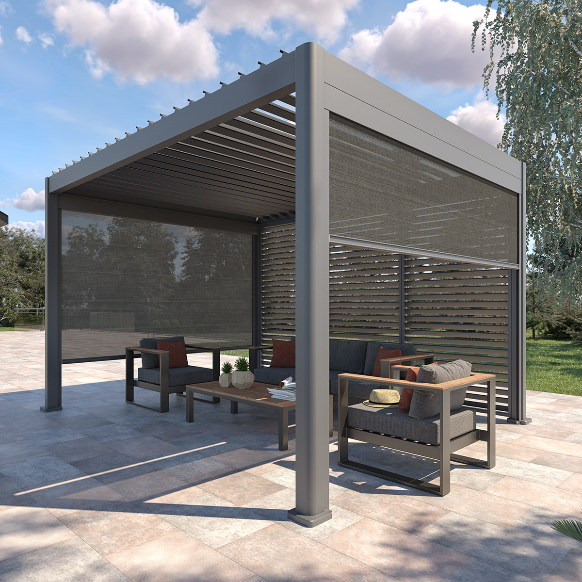 Persienne pour pergola bioclimatique "Evora" - 1/3 côté - 1,2 x 2,3 m Graphite