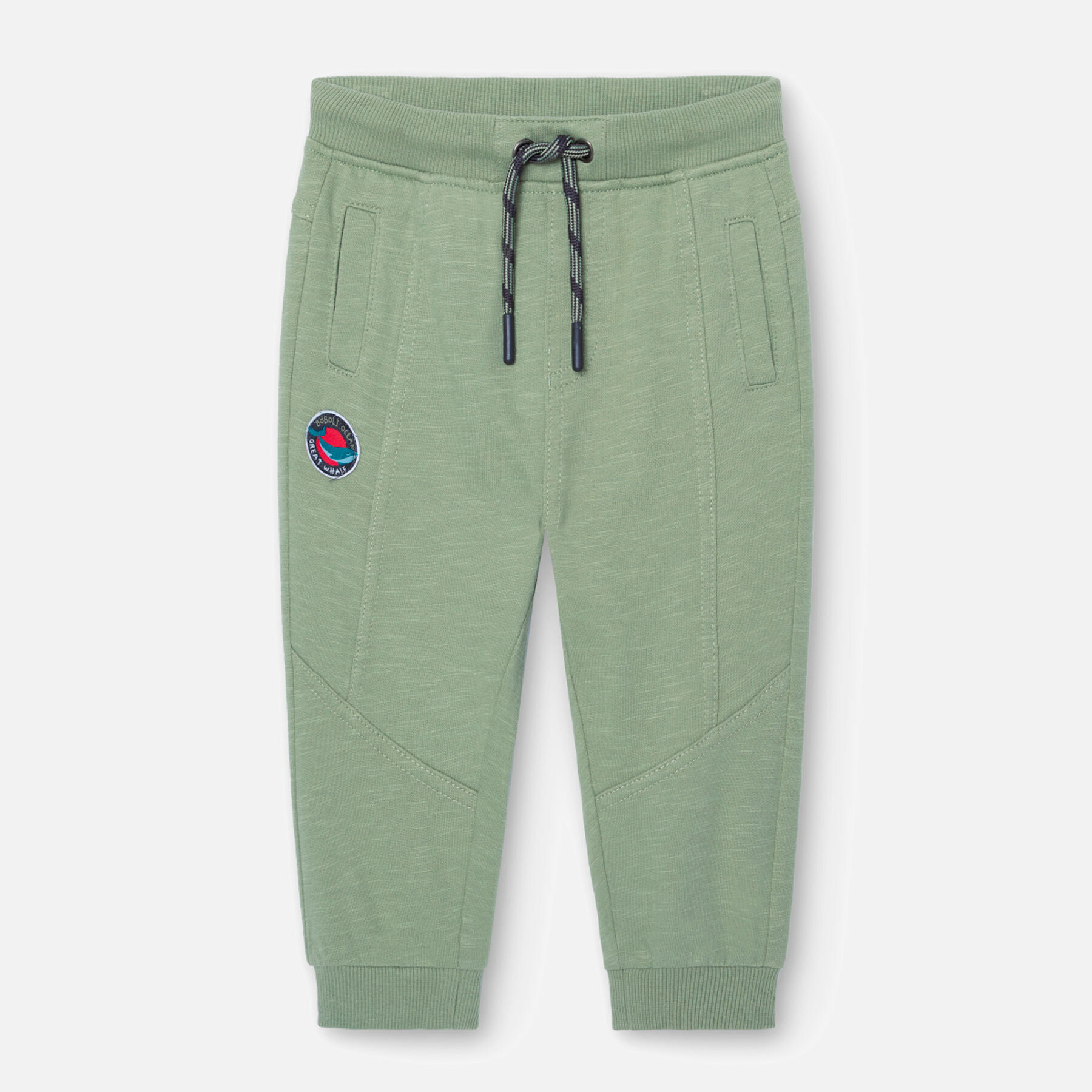 PantalÃ³n liso niÃ±o, felpa flamÃ©, verde militar