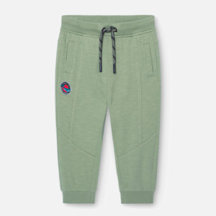 PantalÃ³n liso niÃ±o, felpa flamÃ©, verde militar