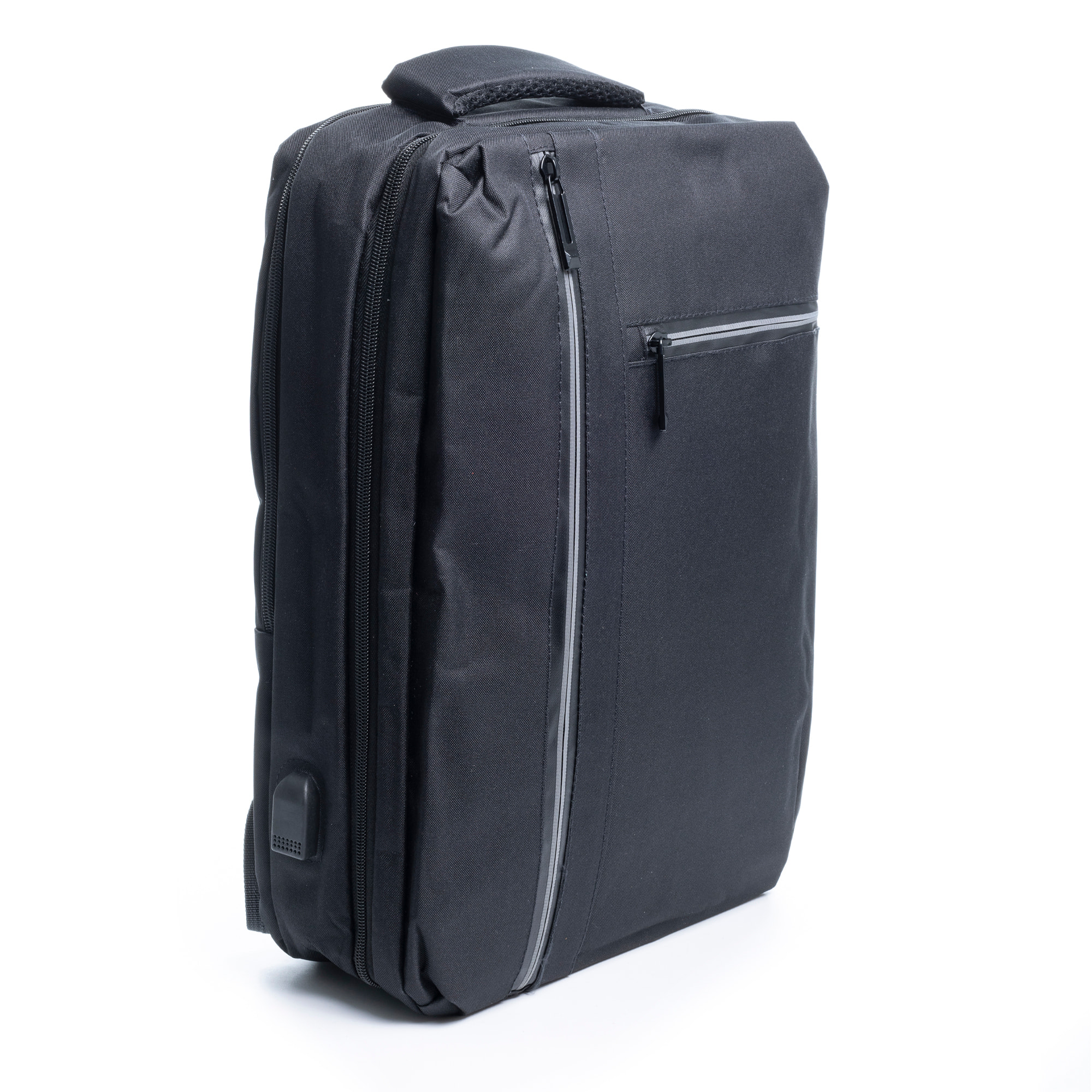 Zaino da cabina multiscomparto, porta laptop 17". Adattabile a Trolley. Presa USB esterna nascosta.