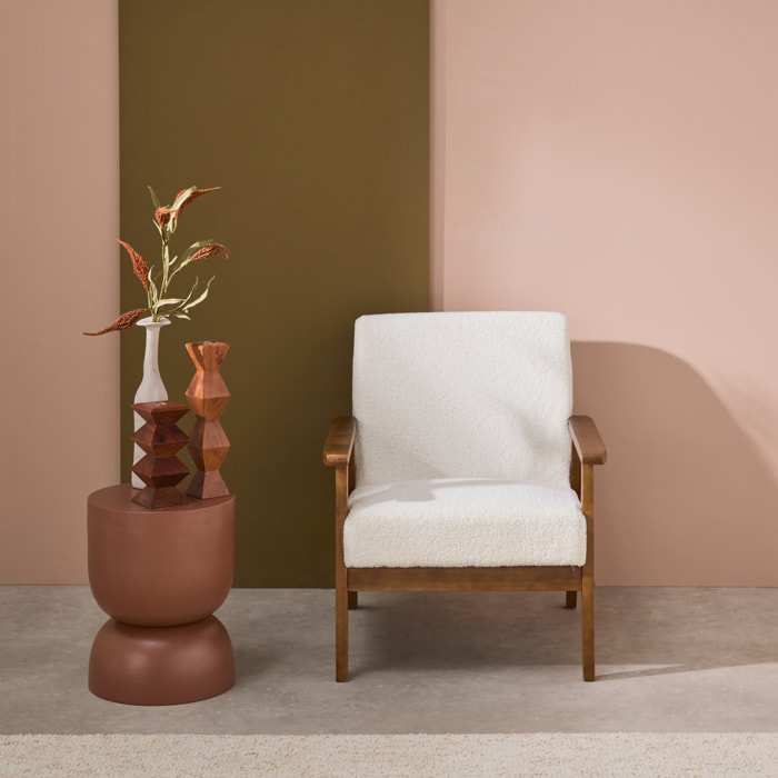 Fauteuil scandinave bois d'hévéa teinté noyer clair bouclette ISAK