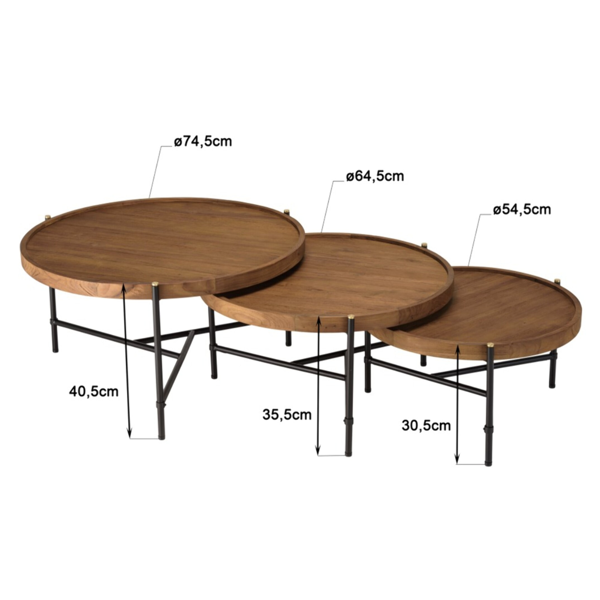 SIXTINE - Set de 3 tables basses tripodes rondes