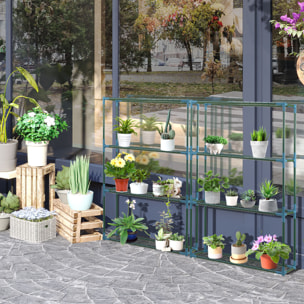 Lot de 2 étagères à fleurs 4 niveaux grillagés 70 x 27 x 110 cm acier vert