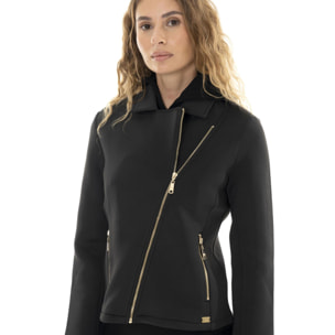 Chaqueta de neopreno con cremallera asimétrica para mujer Leone 1947 Gold Studs