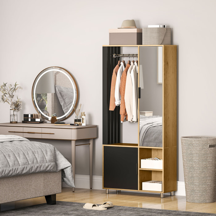 Armoire de chambre penderie dressing miroir design 2 portes, 4 étagères, 2 niches, tringle