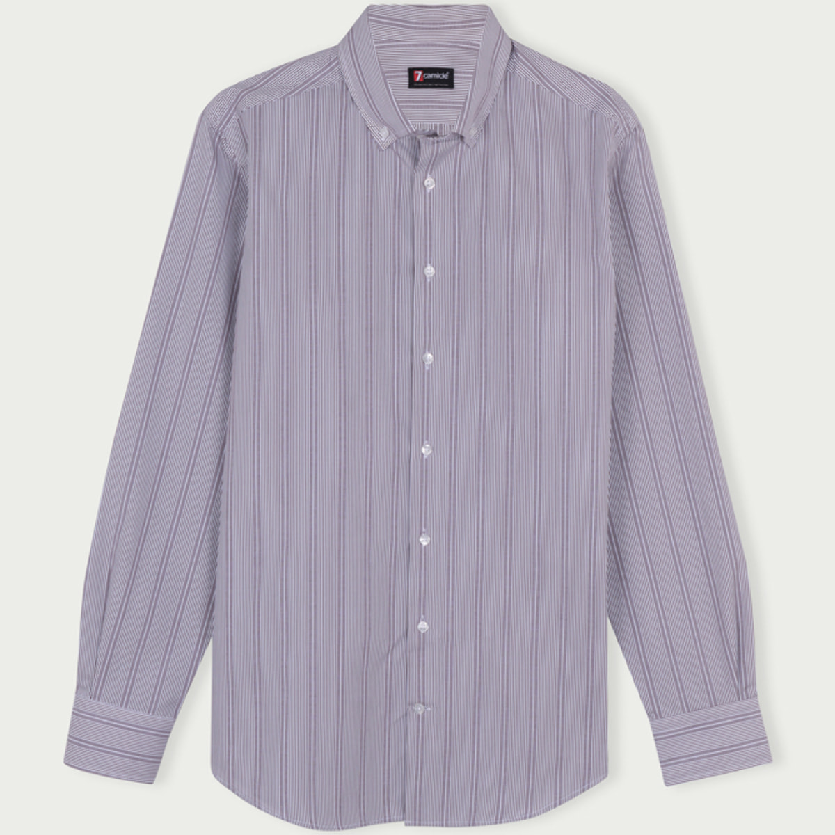 Camicia Uomo 1 Bottone Button Down Slim Cotone Riga Media Grigio/Bianco