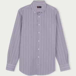 Camicia Uomo 1 Bottone Button Down Slim Cotone Riga Media Grigio/Bianco