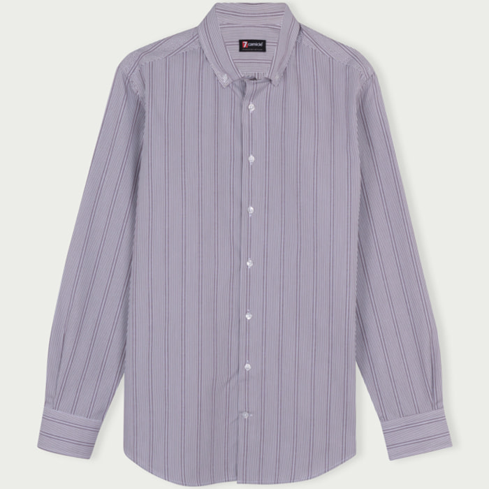 Camicia Uomo 1 Bottone Button Down Slim Cotone Riga Media Grigio/Bianco