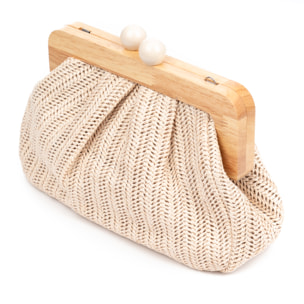 Benestare Bolso bandolera Mujer. Tela con detalles de madera natural y piel sintética.