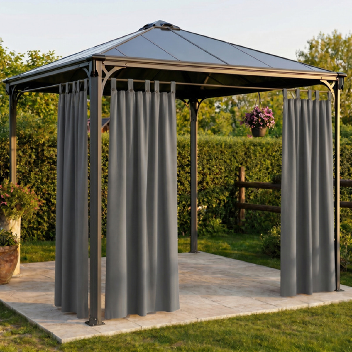Tenda per gazebo con passanti e bottoni, telo ombreggiante in cotone e poliestere resistente ai raggi UV, facile da installare, ideale per terrazzo veranda e giardino, garantisce privacy e protezione dal sole