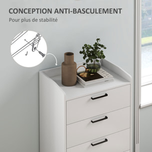 Commode 5 tiroirs et plateau - meuble de rangement bureau - poignées métal noir MDF blanc