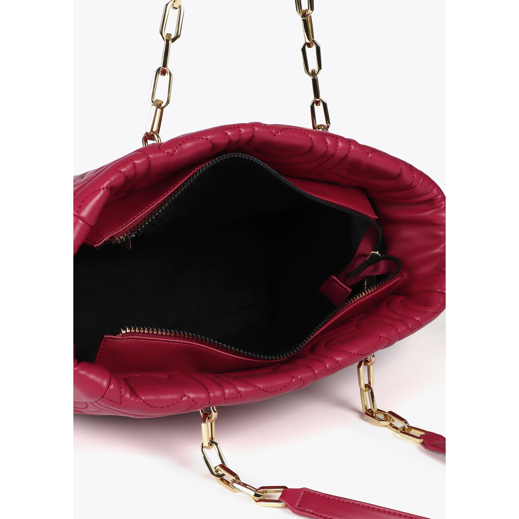 Shopper trapuntata logata in effetto pelle con manico catena mista