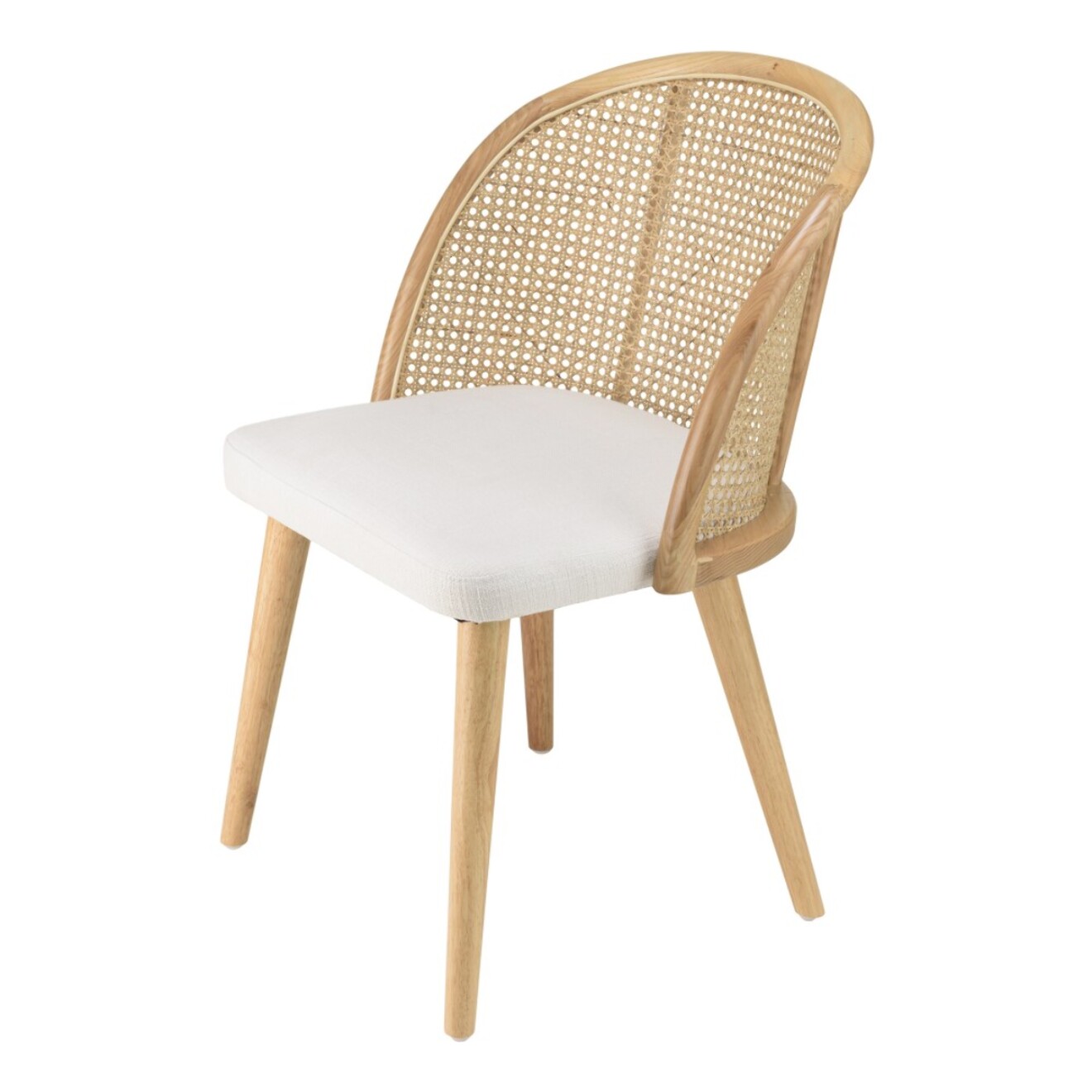 AGATHE - Chaise bois d'Hévéa assise tissu blanc dossier arrondi rotin