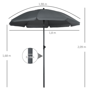 Sombrilla de Playa Grande Ø180 cm Sombrilla de Terraza Exterior con Ángulo Ajustable Protección UV50+ Impermeable Mástil de Ø32 mm Gris Oscuro