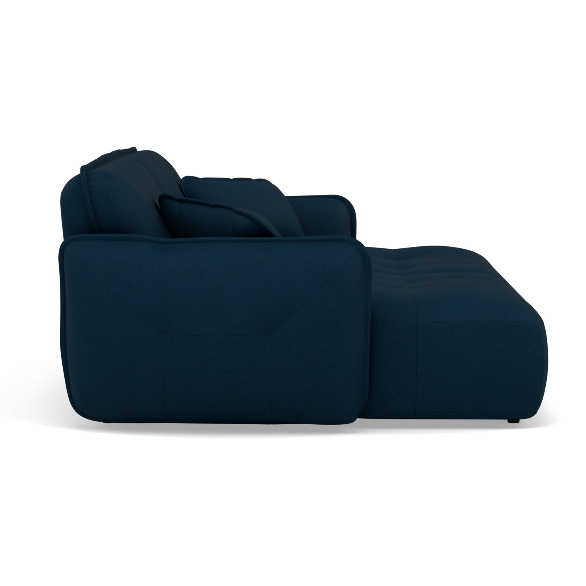 Thais - canapé droit 4 places avec double méridienne assise profonde en tissu texturé - Bleu