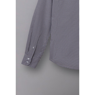 Camicia Uomo 2 Bottoni Button Down Slim Popeline Quadro Piccolo Bianco e Rosso