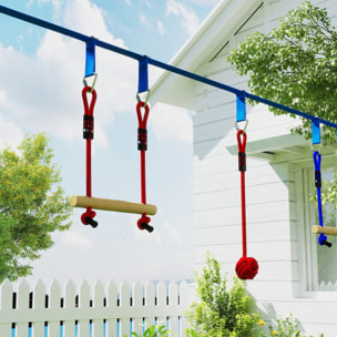 Parcours d'obstacles ninja enfant 10m 10 accessoires max. 50Kg - slackline, sac transport - rouge bleu