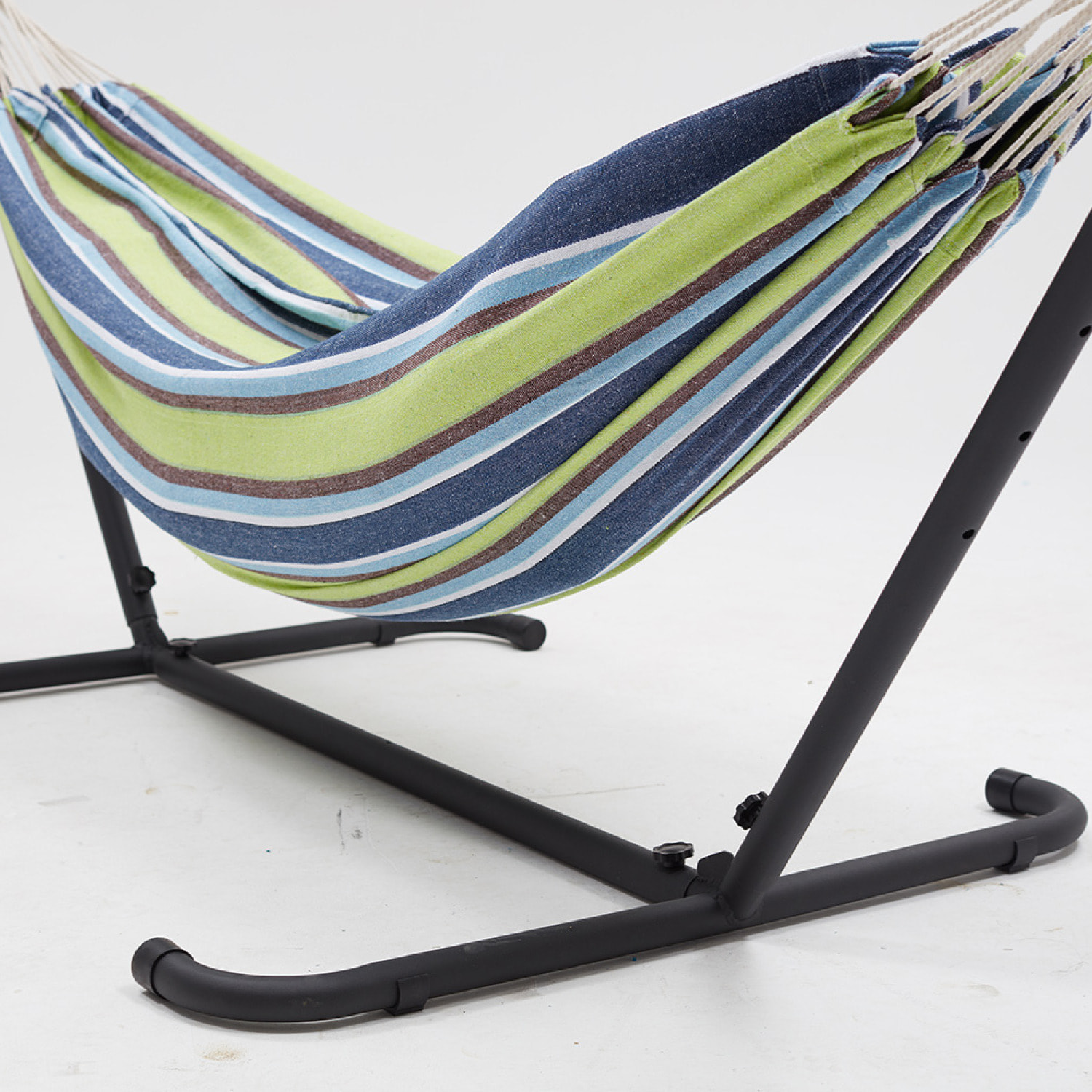 Hamac sur pied 2,6 m avec toile en polyester bleu et vert SAGUEDO