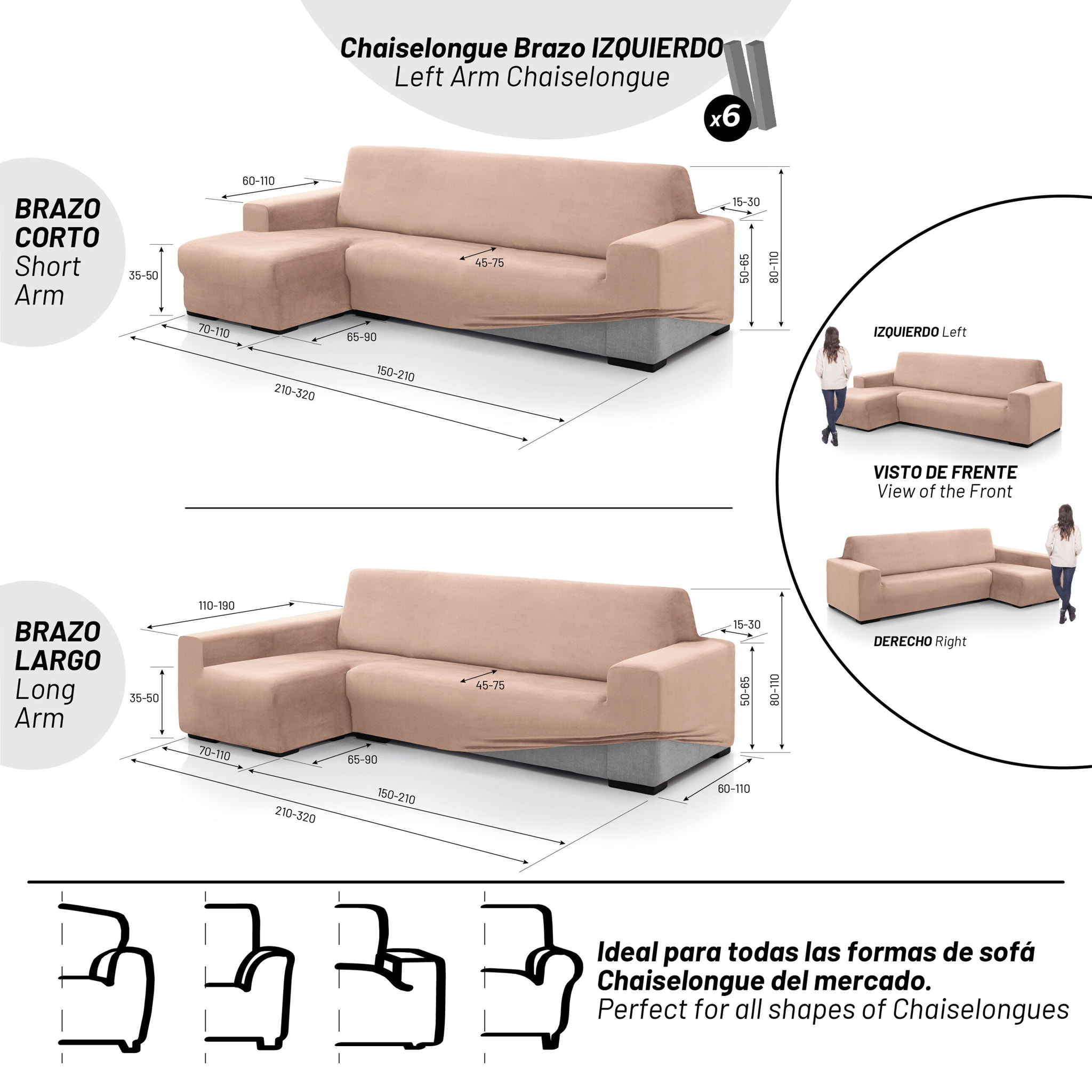 Funda TERCIOPELO ANTI MANCHAS Multi elástica para CHAISE LONGUE modelo VERONICA