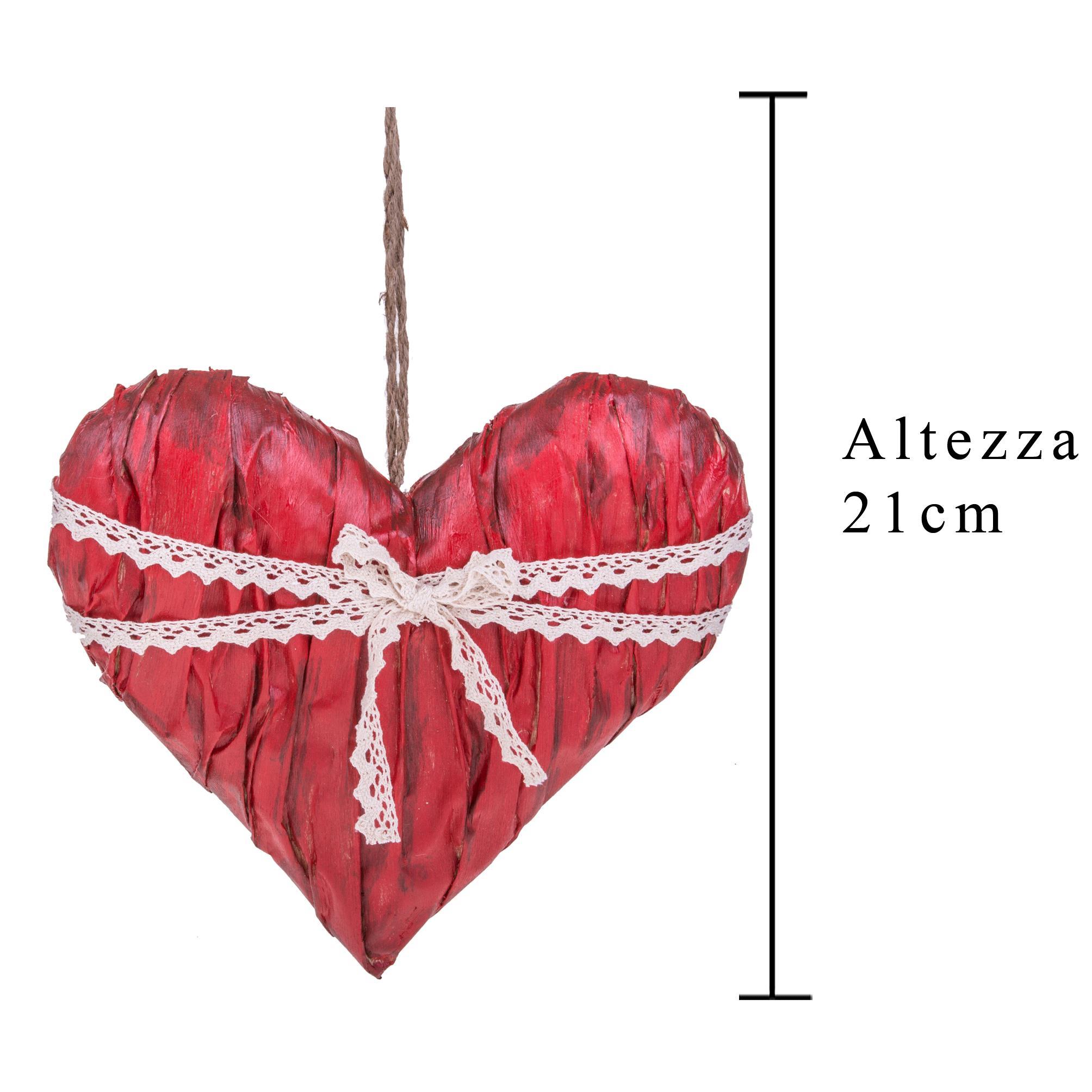 Cuore Vetrina Con Trina. Altezza 21 Cm - Pezzi 4 - 21X21X6cm - Colore: Bianco - Bianchi Dino - Cuori Rattan E In Vari Materiali