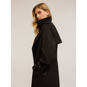 Motivi - Gabardina cruzada de tejido técnico - Negro