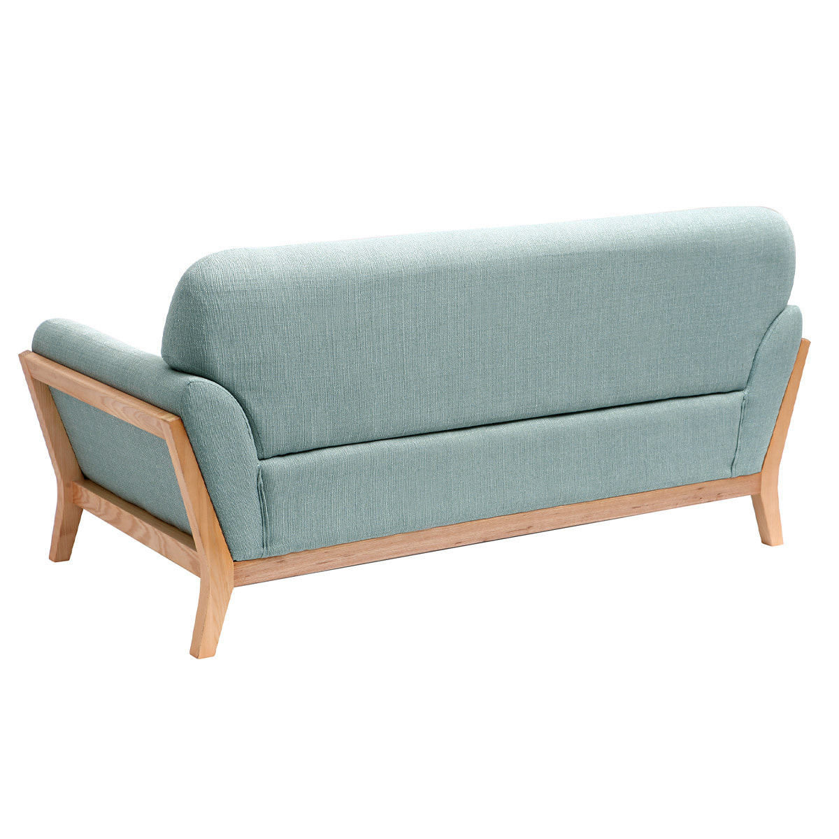 Canapé scandinave 2 places en tissu vert lagon et bois clair YOKO