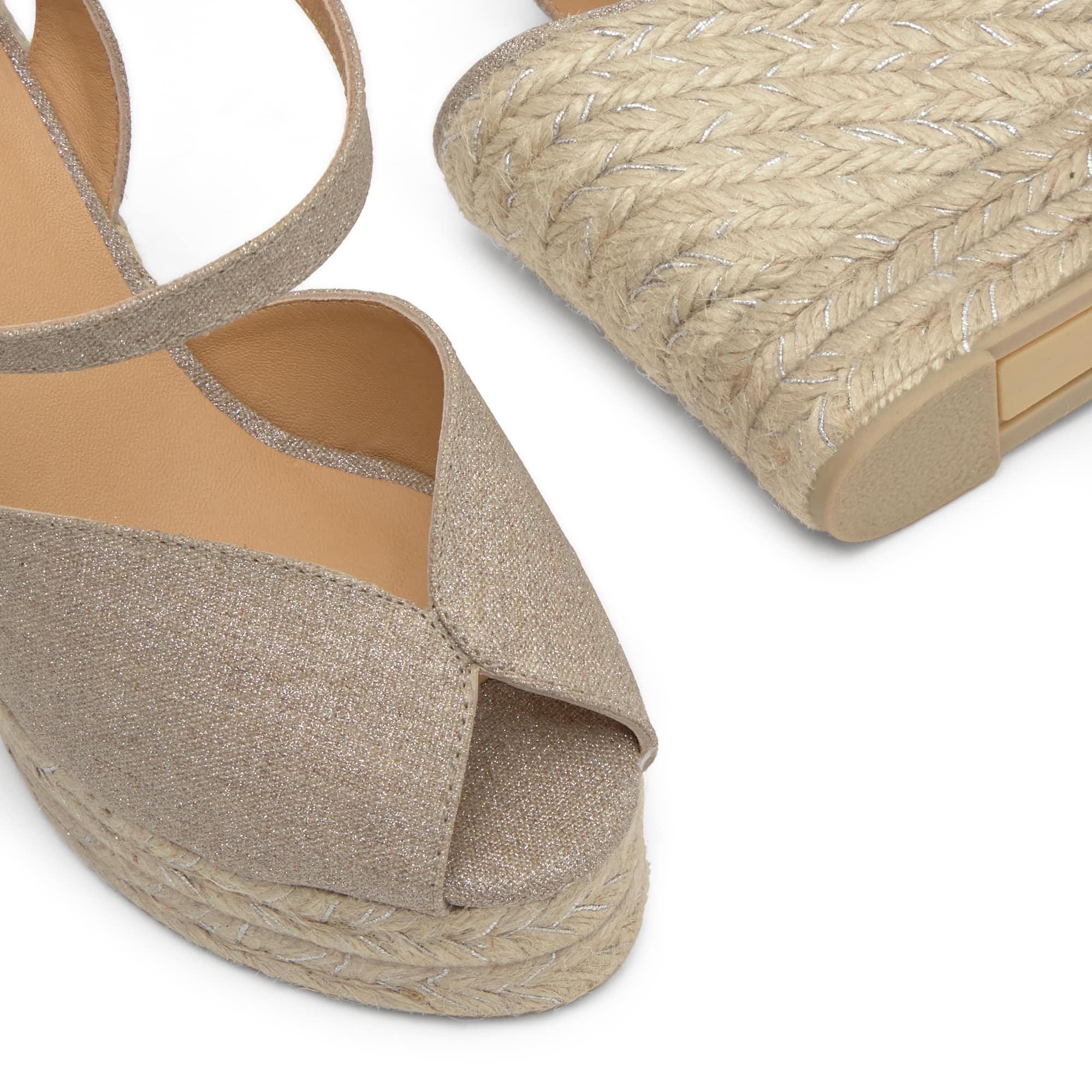 Sandalias de cuña de mujer Blossom en lino metalizado con cierre de pulsera