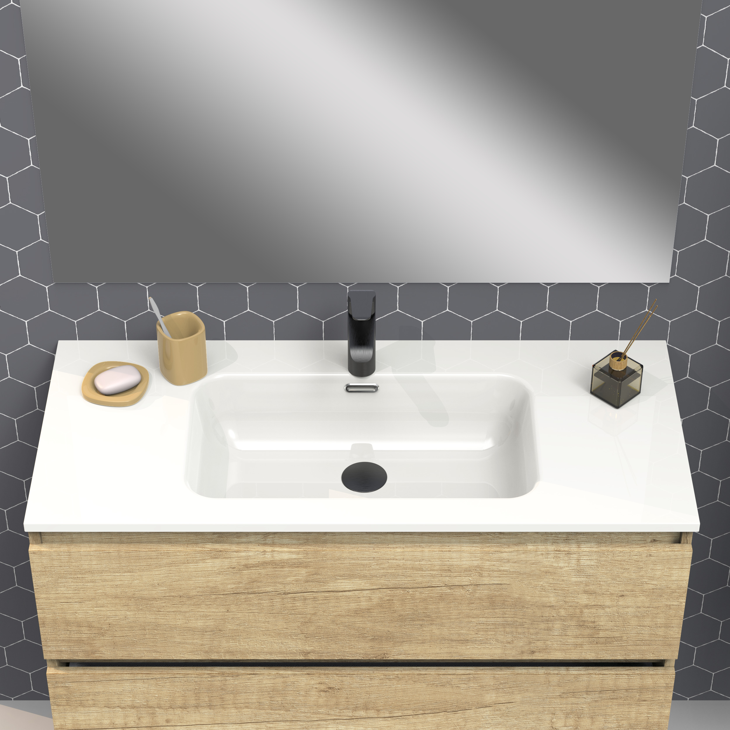 Ensemble de salle de bain IRONA 2C, 100cm, comprend lavabo et miroir