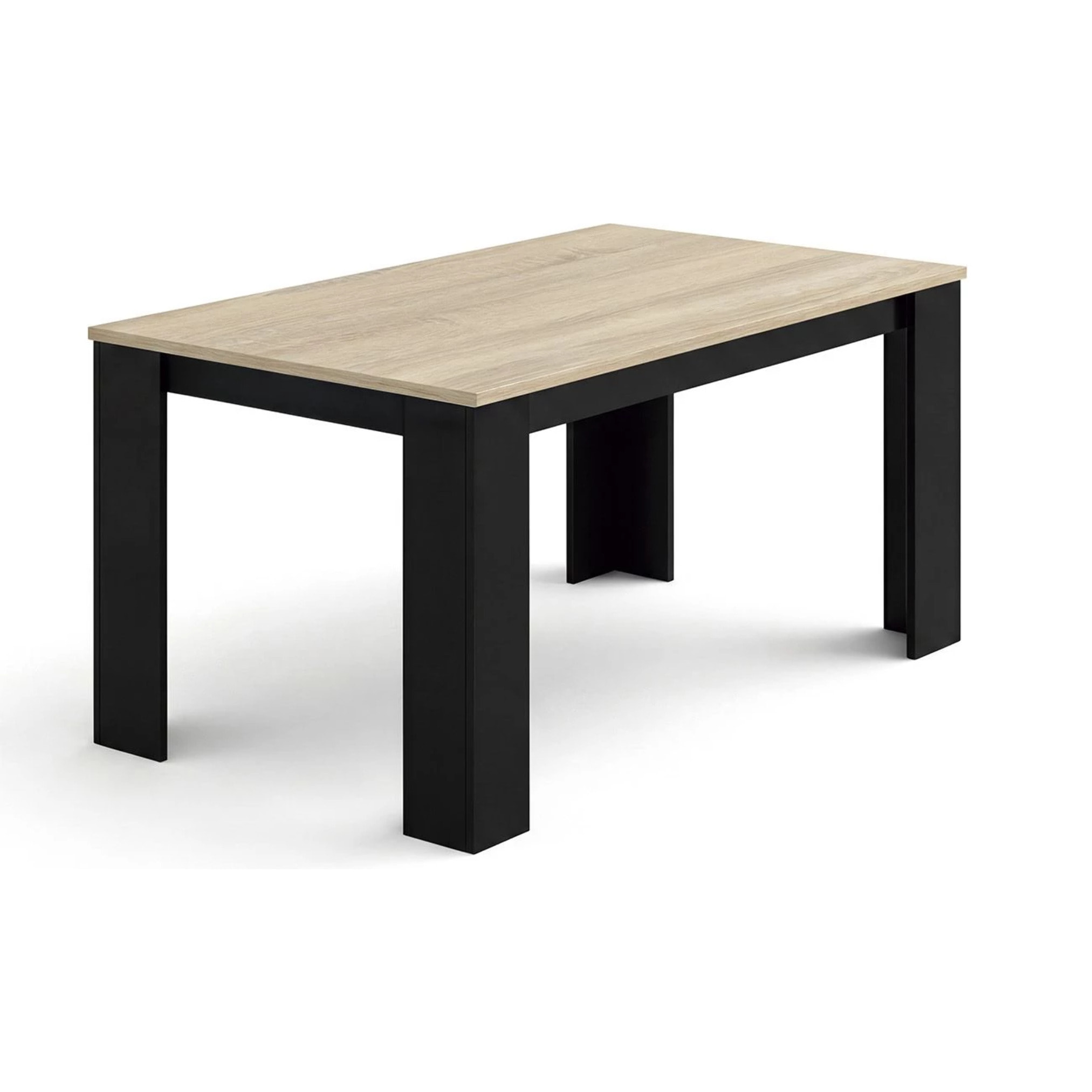Mesa de comedor fija en negro y roble canadian 140X80 cm Naya Negro - Roble Canadian