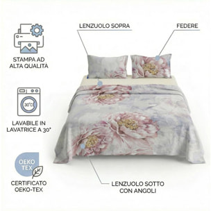 Set completo letto matrimoniale 100% cotone, 180x200 cm, con Stampa Digitale di Alta Qualità, Intrecci