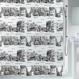 Rideau de douche PEVA PLACES 180x200cm Noir & Blanc Spirella