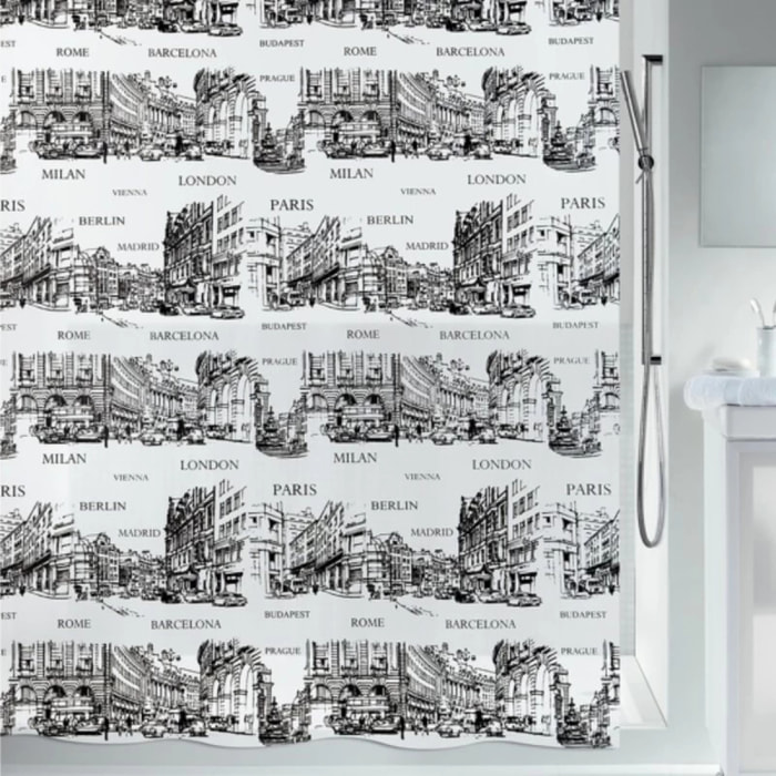 Rideau de douche PEVA PLACES 180x200cm Noir & Blanc Spirella