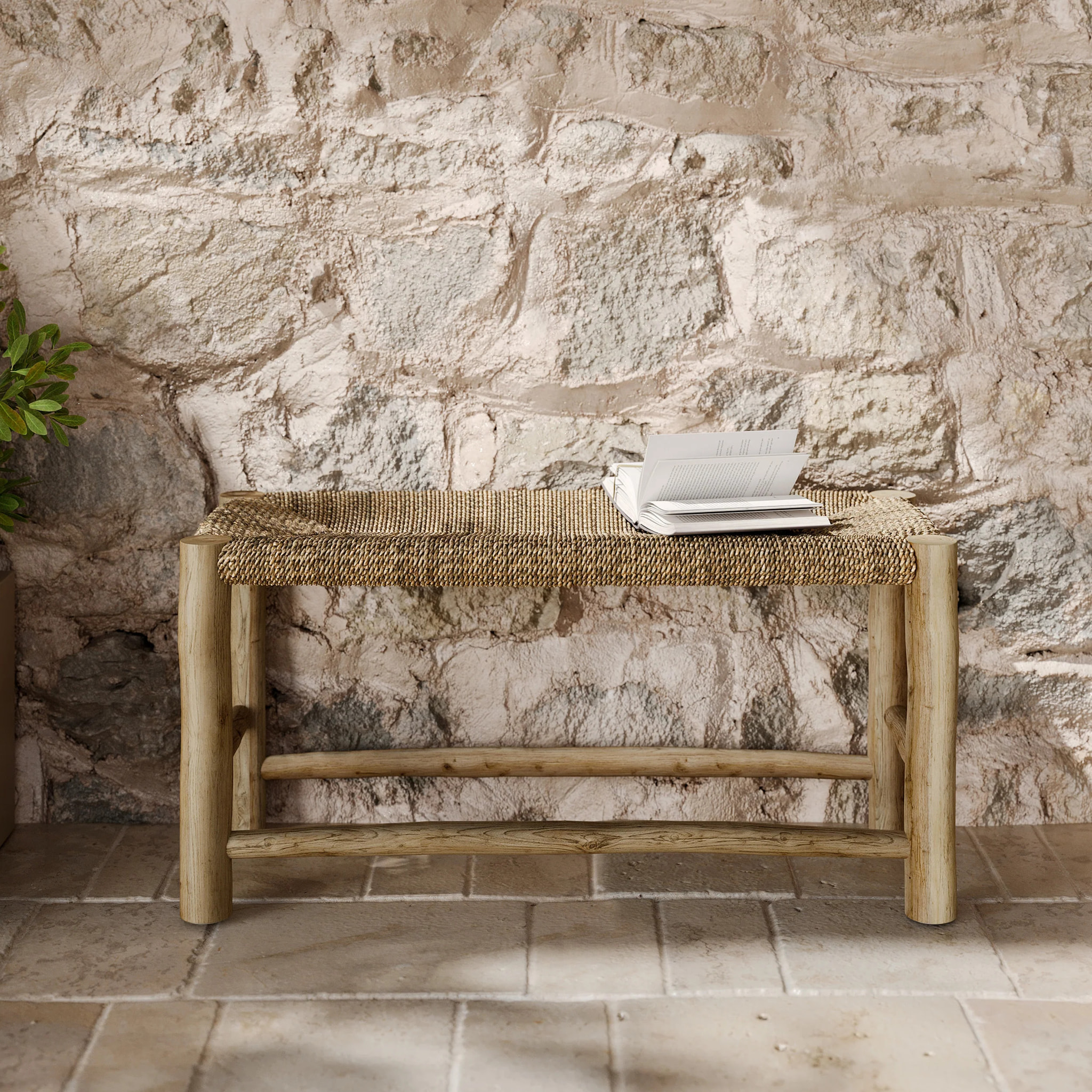 Banc 2 places 90 cm en jonc de mer et branche de teck - Jovan