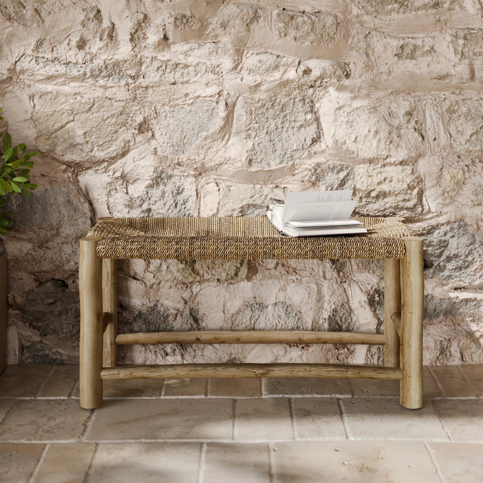 Banc 2 places 90 cm en jonc de mer et branche de teck - Jovan