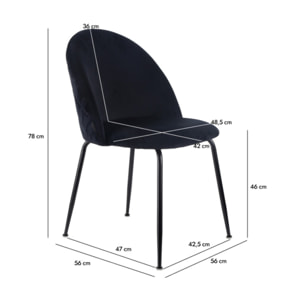 Chaise de repas tissu velours dossier capitonné pieds métal – CLEA 2