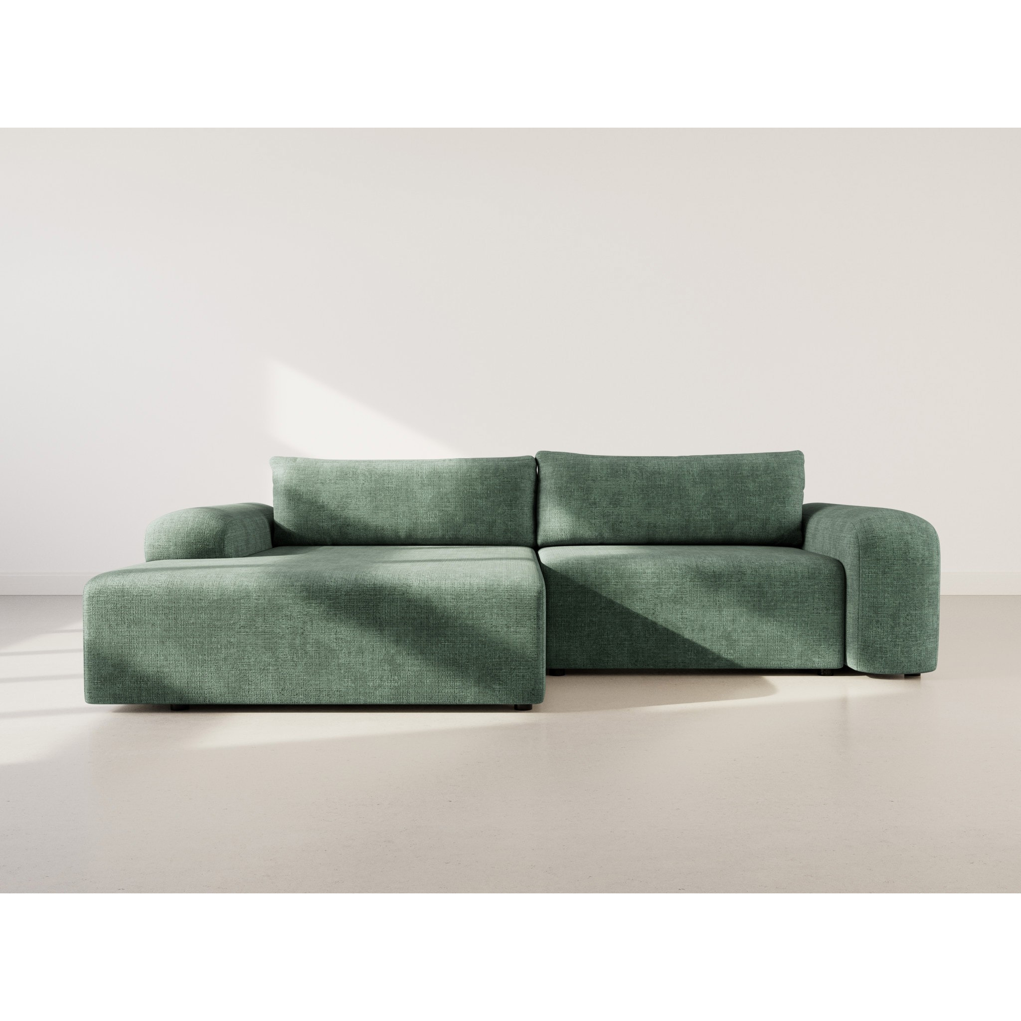 Rebecca - canapé d'angle gauche 4 places convertible avec coffre en velours texturé - Vert