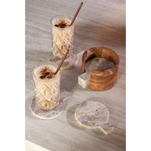 J-Line dessous de verre Rond Marbre - pierre - beige/or - boîte de 4