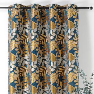 Rideau à Oeillets Motif Végétal Vintage - Jaune