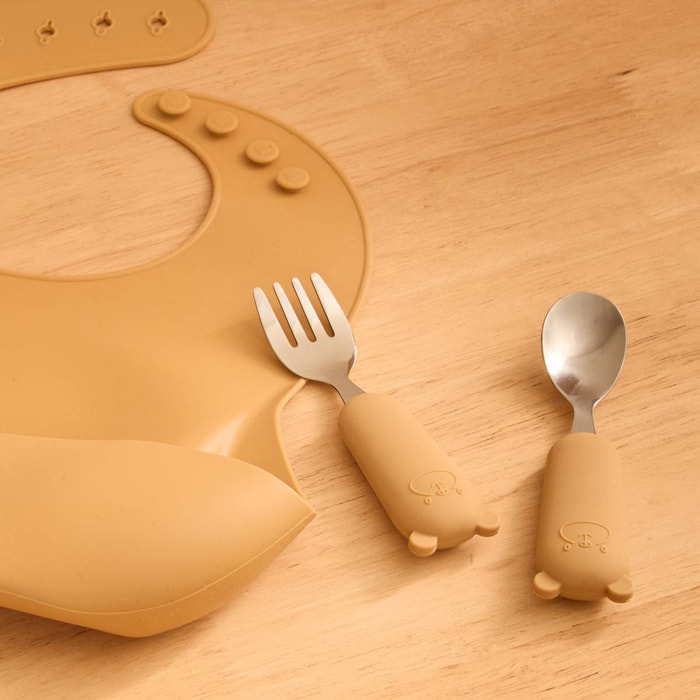 Set couverts cuillère et fourchette Yum l.16,5cm ocre