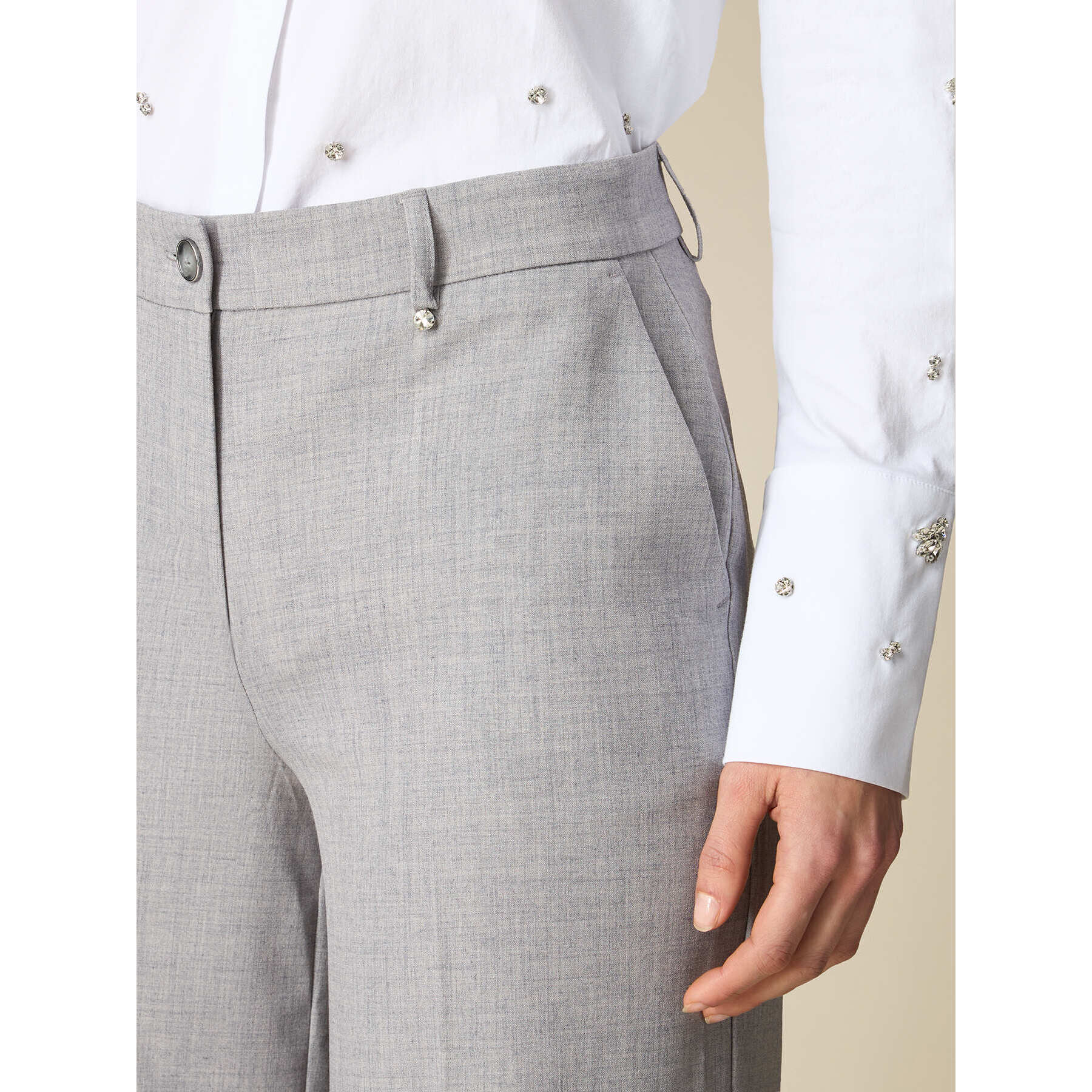 Oltre - Pantalón modelo palazzo de tejido mélange - Gris