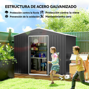 Caseta de Jardín Exterior 3,6 m², 236x171x191 cm, Cobertizo de Jardín Exterior Metálico con Puertas Correderas y Ranuras de Ventilación, para Almacenamiento de Herramientas, Gris Oscuro