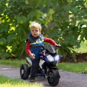 Moto Eléctrica Infantil con 3 Ruedas Trimoto para Niños de +3 Años con Batería 6V Recargable Funciones de Música Bocina Faros 86x42x52 cm Negro y Azul