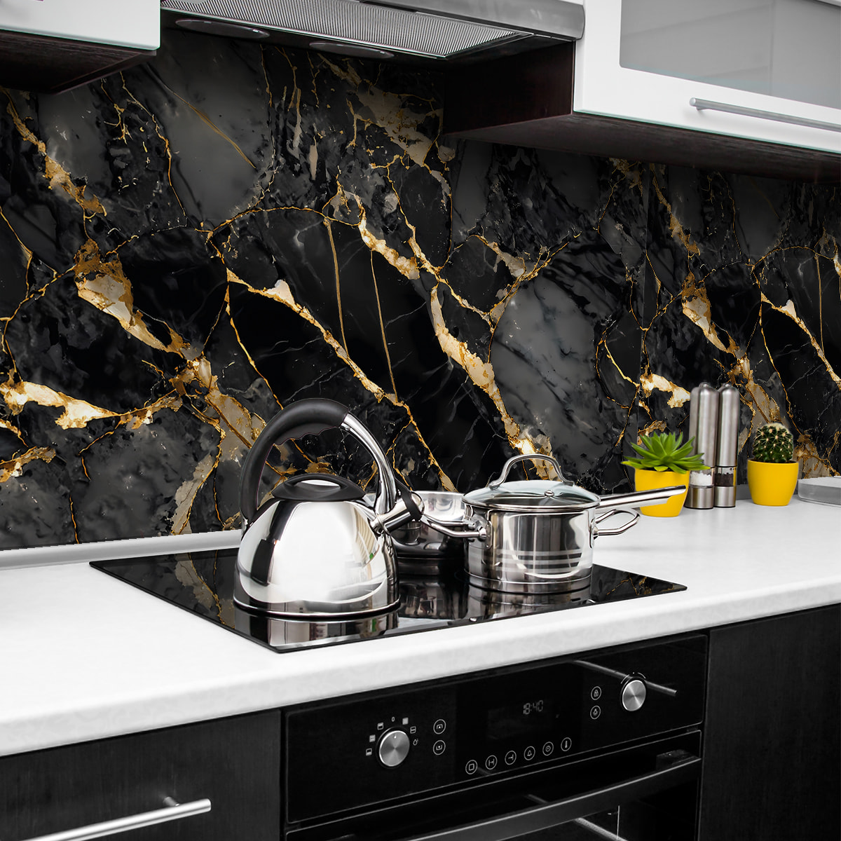 Sticker crédence adhésive - MARBRE NOIR ET OR - 60x100cm