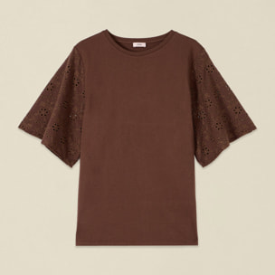 Oltre - T-shirt con maniche in sangallo - Marrone