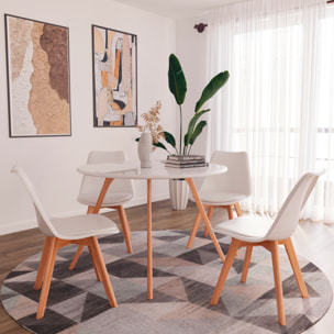 Set Di 4 Sedie Per Sala Da Pranzo Ufficio Con Gambe Faggio Legno Massello Massiccio Stile Nordico Scandinavo Seduta Imbottita Soggiorno Sala Bianco