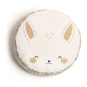 Pouf imprimé animalier coton FUNNY LAPIN rose