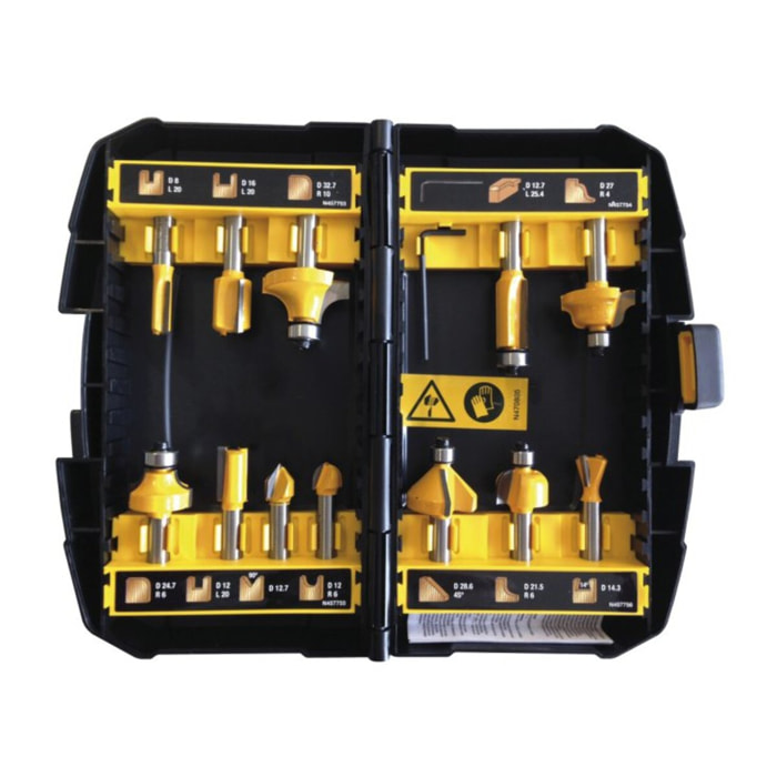 Coffret fraises DEWALT - 12 pièces pour défonceuse - DT90016