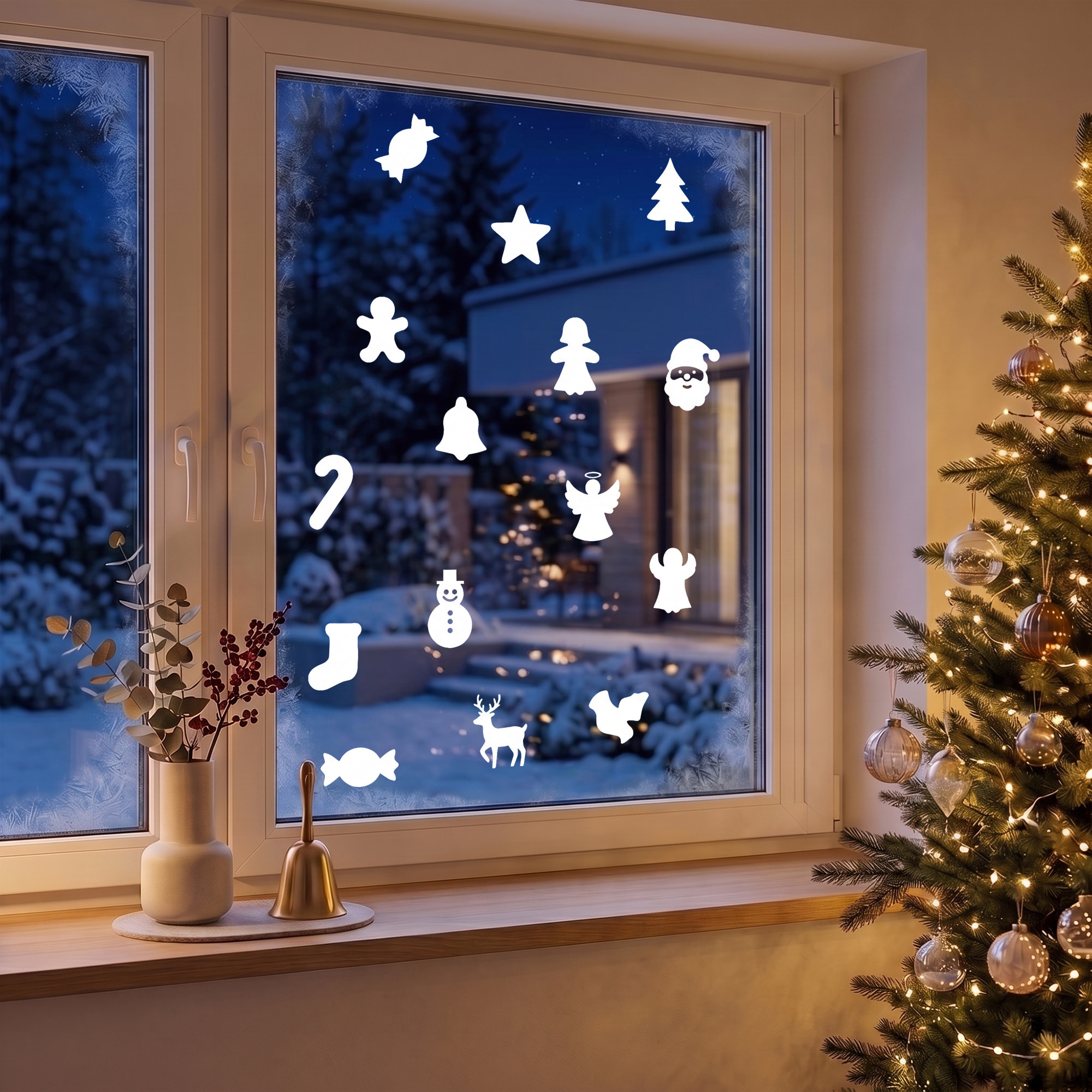 Stickers électrostatiques Noël - Autocollants adhésifs fenêtres noël - décoration fêtes