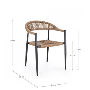 Set di 4 sedie JANDIA in alluminio antracite e fibre intrecciate marroni, impilabili